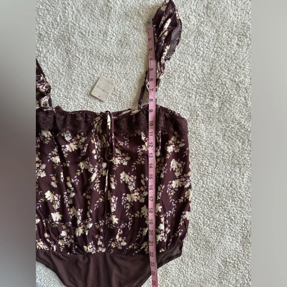 Intimately by Free People Chocolate Merlot Combo Ruffled  Thong Bodysuit Size M - Picture 11 of 13